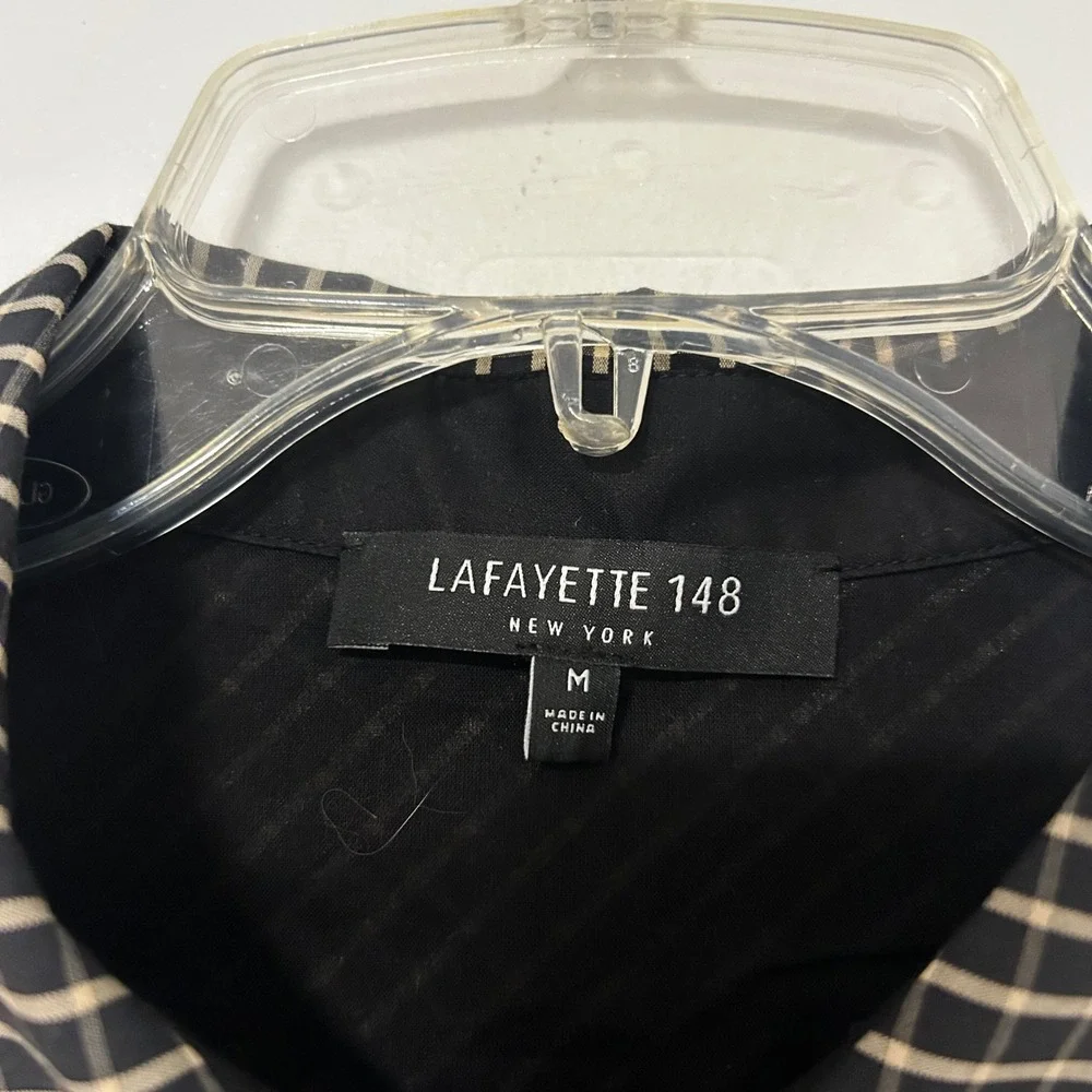 Lafayette 148 New York Womens Black White Grid Plaid Button Down Shirt Size M - Picture 3 of 7